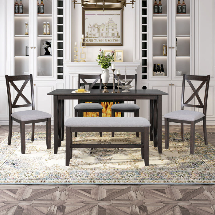 6 Piece Family Dining Room Set, Space Saving Foldable Table And 4 Chairs With Bench Hearth and Haven
