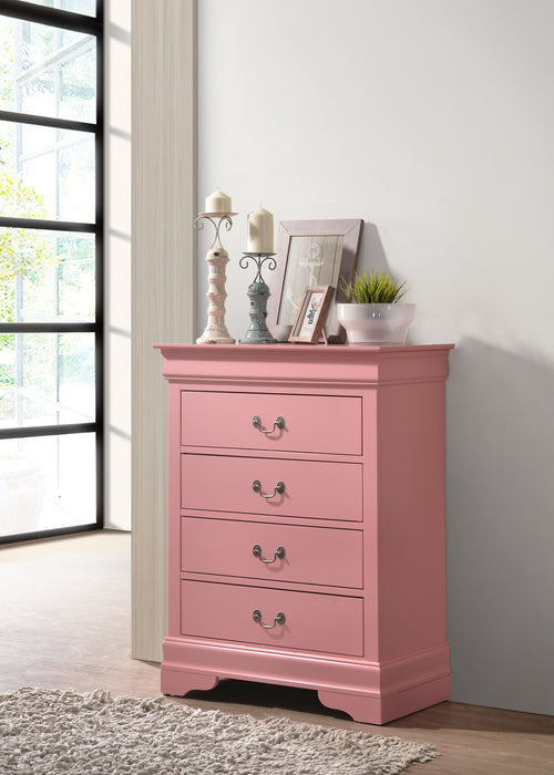 Glory Furniture Louis Phillipe 4 Drawer Chest, Pink