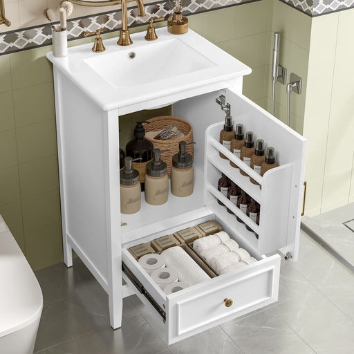 Bathroom Vanity With Sink, Adjustable Feet, 1 Drawer And Door Shelf Storage - White Hearth and Haven