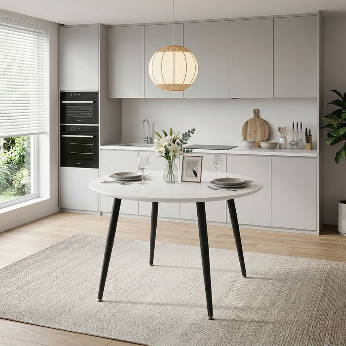 Pull Out Dining Table, Round Design - White Home Essentials