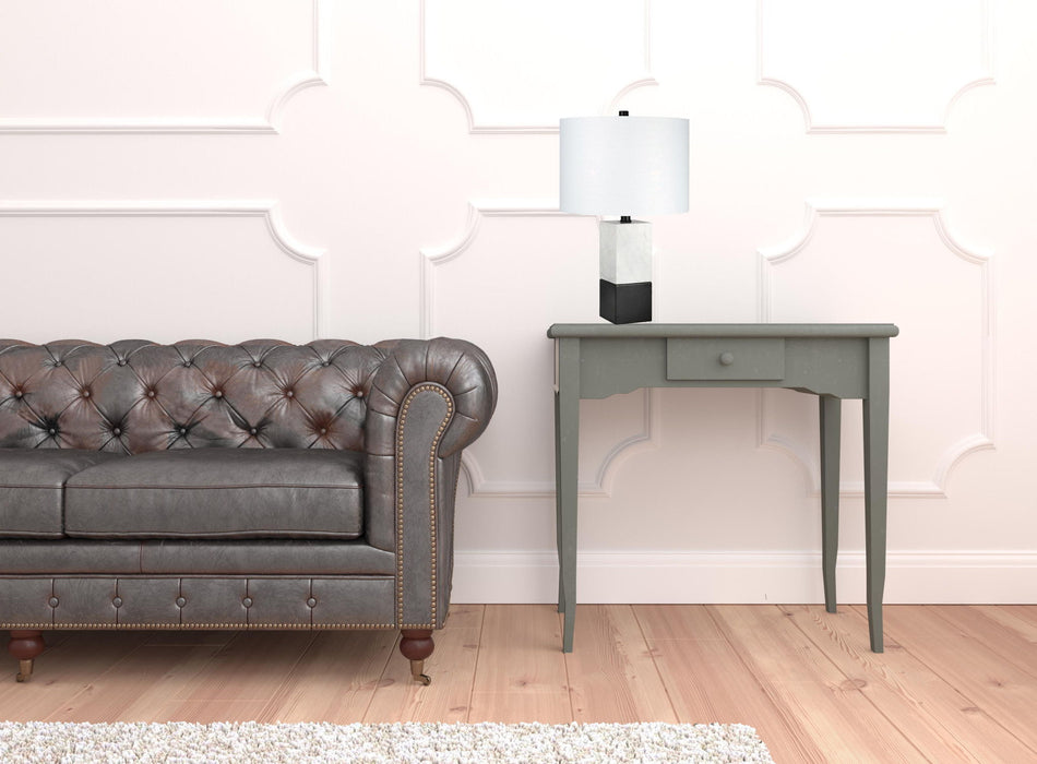 Marble Table Lamp With White Drum Shade - Black And White