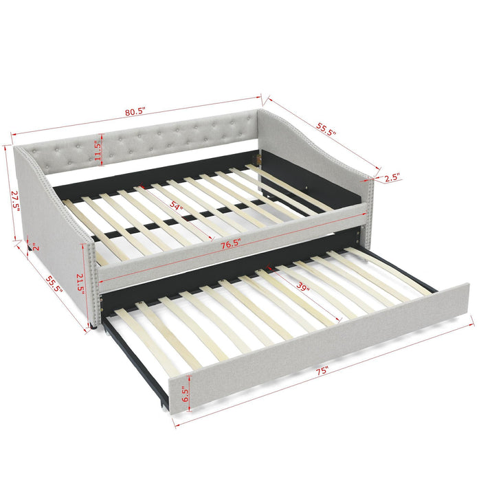 Upholstered Tufted Daybed With Drawers, Waved Arms Home Essentials