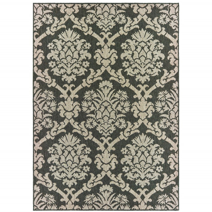 10' X 13' Floral Stain Resistant Indoor / Outdoor Area Rug - Gray