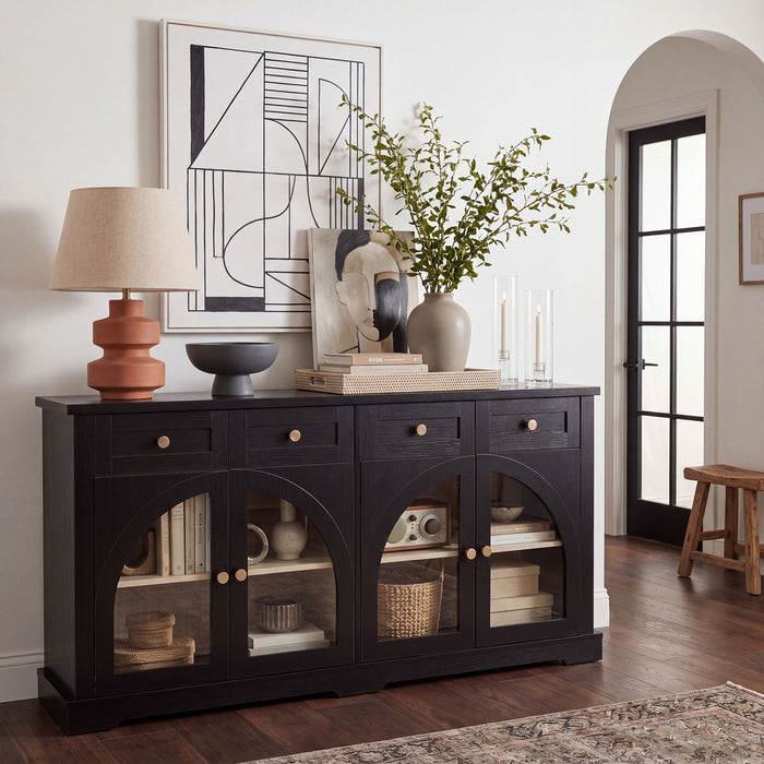 Sideboard Cabinet With 4 Drawers And 4 Arched Glass Doors Home Essentials