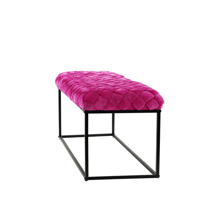 Upholstered Velvet Bench - Fuchsia / Black