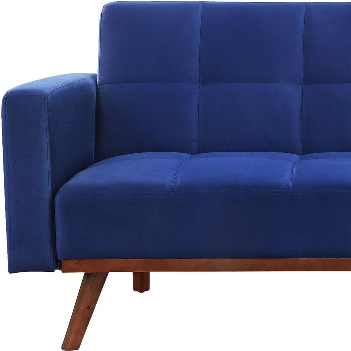 Velvet Sleeper Sofa With Natural Legs - Blue