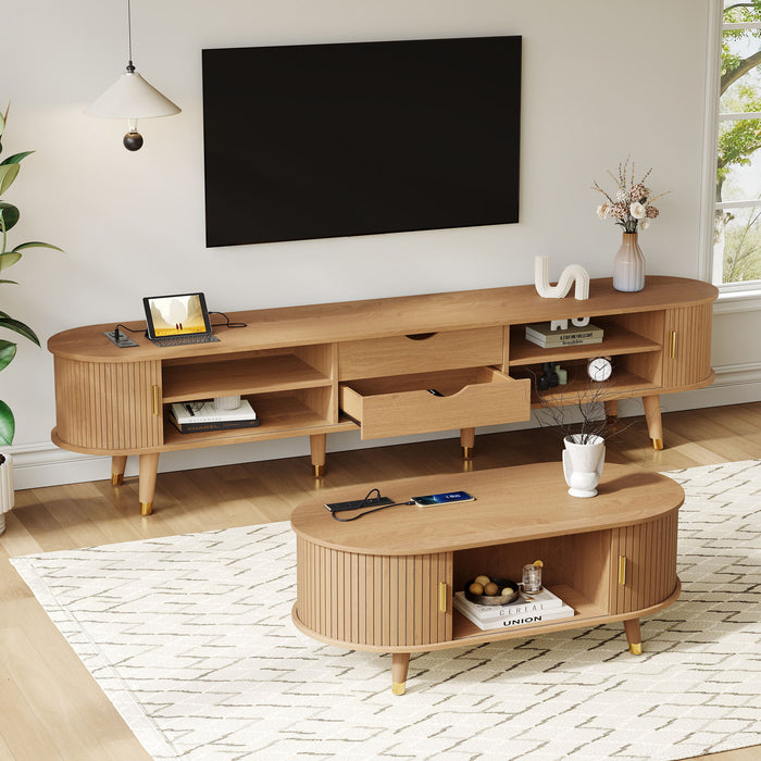 TV Stand & Coffee Table Set With Charging Station Hearth and Haven