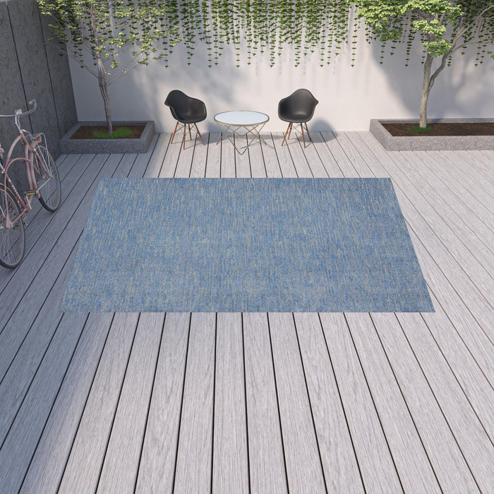 10' X 14' Striped Non Skid Indoor / Outdoor Area Rug - Blue / Gray