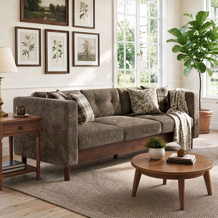 3 Seater Sofa With Square Arms, Tufted Pillow Back For Living Room Noble House