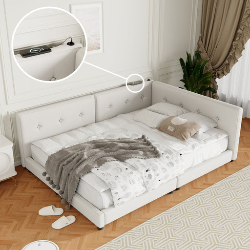 Modern Upholstered Platform Bed With USB Ports And LED Belt Hearth and Haven