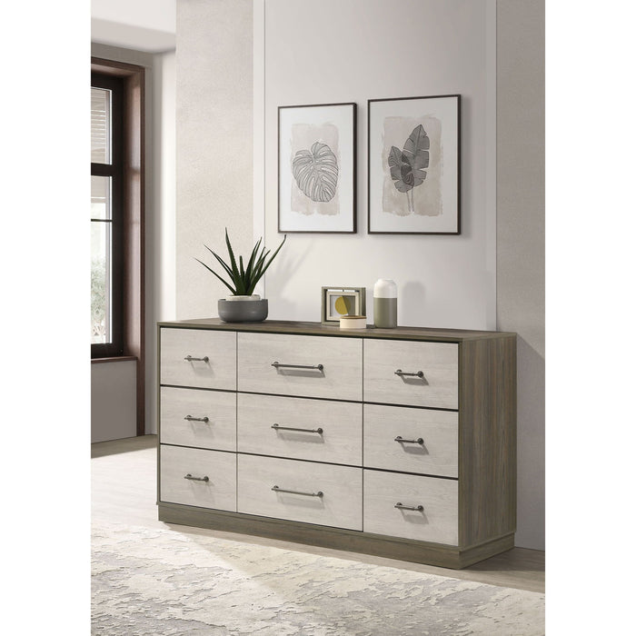 Edmondson - 9 Drawer Dresser With Hidden Jewelry Tray - Natural / Gray Furniture Max