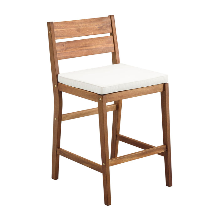 Modern 2 Piece Solid Acacia Wood Counter Stools With Cushion