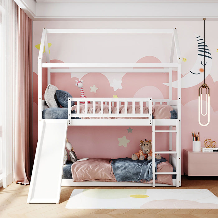 Twin Over Twin Bunk Bed With Slide, House Bed With Slide