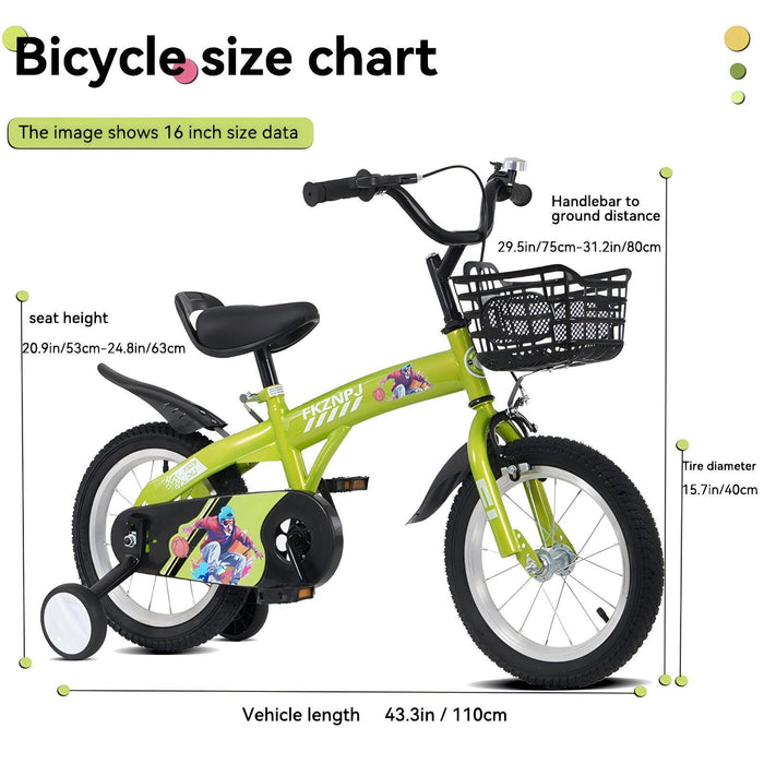 Fkznpj - 16" Sporty Kids Bike With Training Wheels And Stand Adjustable Saddle Suitable For Boys And Girls Aged 4 - 8 Years Tall Height 41 - 46" Available In A Variety Of Colors Daily Nest