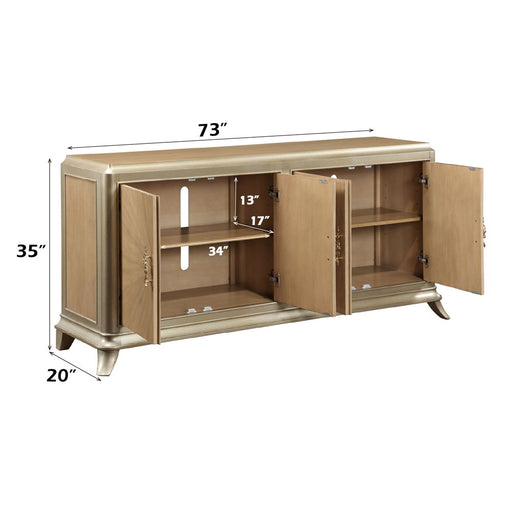 Dodie - Console Cabinet - Natural Oak Sunburst Pattern & Taupe Champaign ACME
