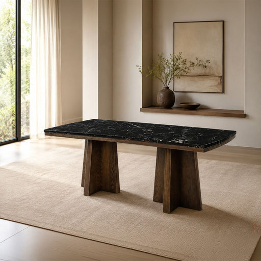 Estella - Dining Table With Marble Top - Black Natural Marble Top & Walnut ACME