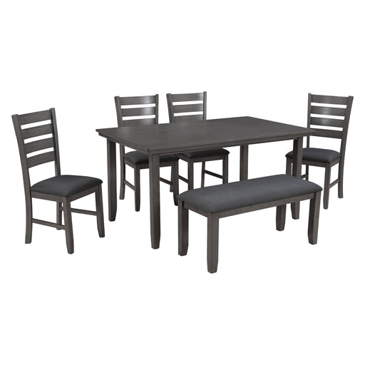 Dining Set For 6, Upholstered Chairs, Includes Table, 4 Chairs, And 2 Person Bench - Gray Hearth and Haven