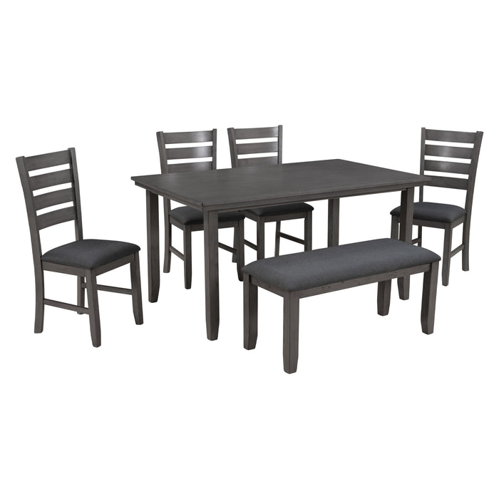 Dining Set For 6, Upholstered Chairs, Includes Table, 4 Chairs, And 2 Person Bench - Gray Hearth and Haven