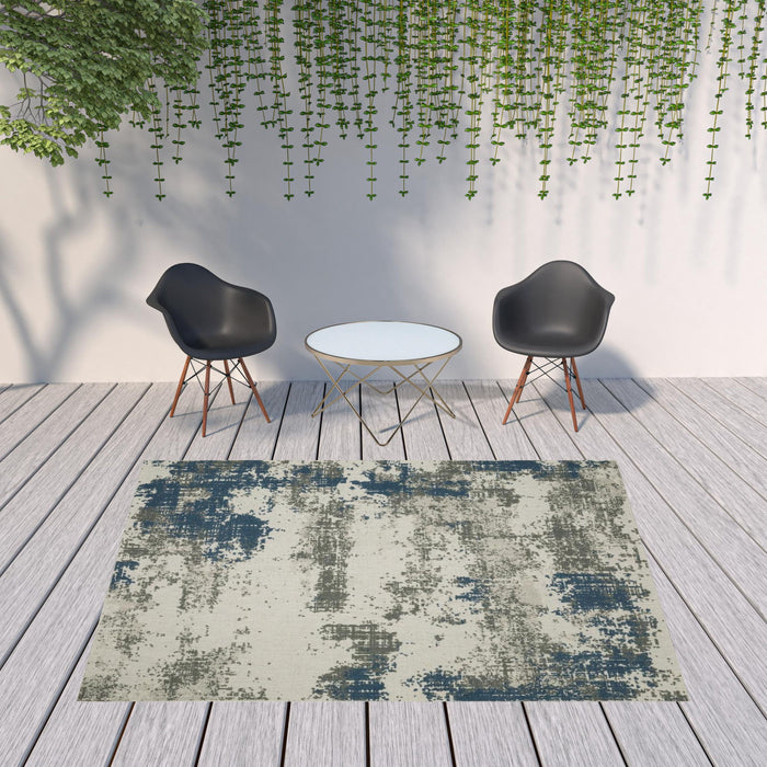 8' X 10' Abstract Stain Resistant Indoor / Outdoor Area Rug - Blue / Beige