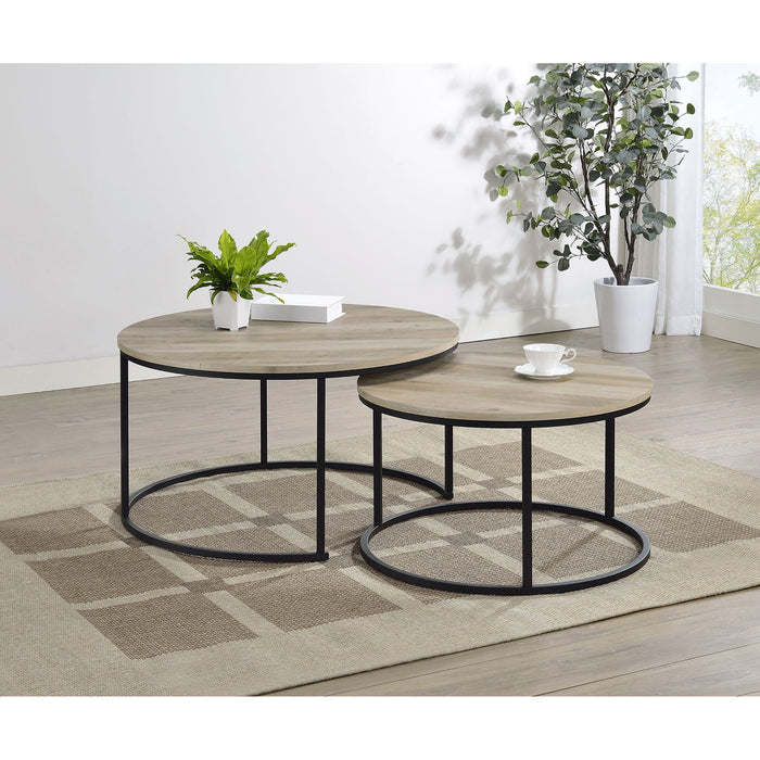 Arrize - 2 Piece Round Nesting Coffee Table Set - Pine Wood Furniture Max