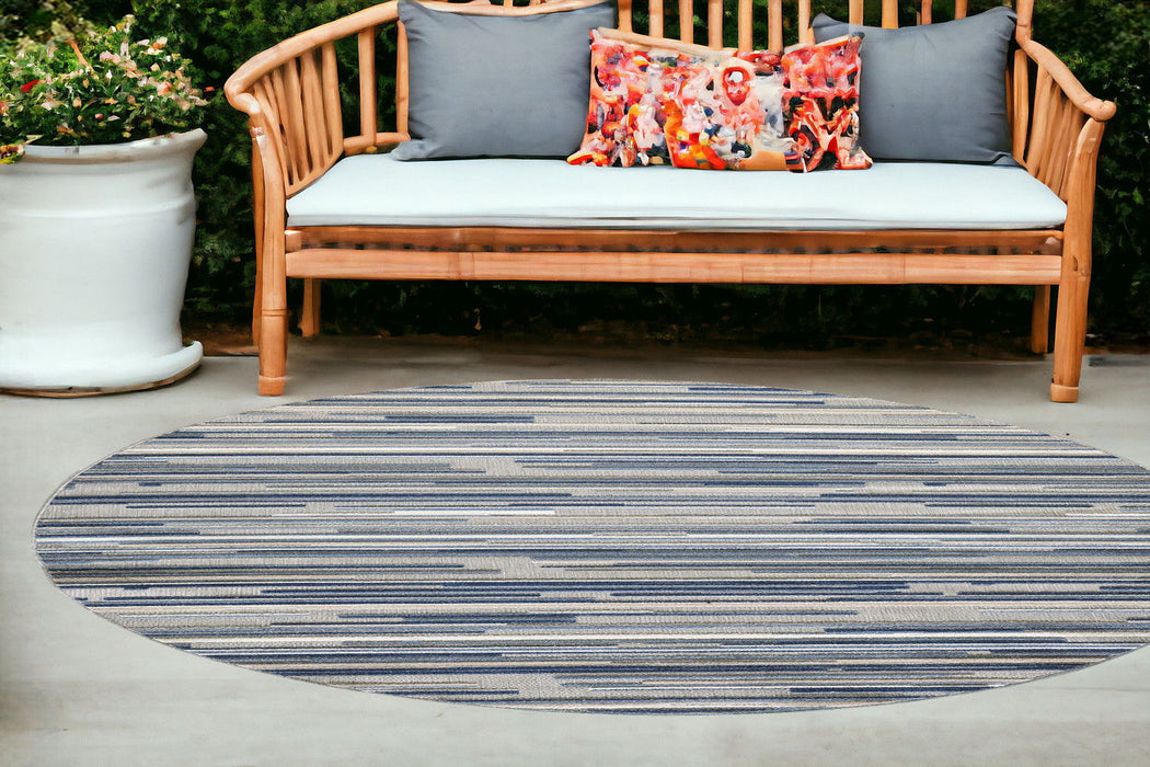 8’ Round Abstract Striped Indoor / Outdoor Area Rug - Blue