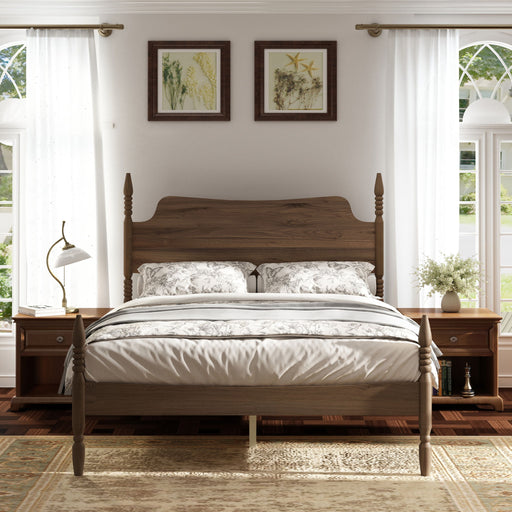 Retro 4 Poster Platform Bed Frame With Curved Tall Headboard Home Essentials