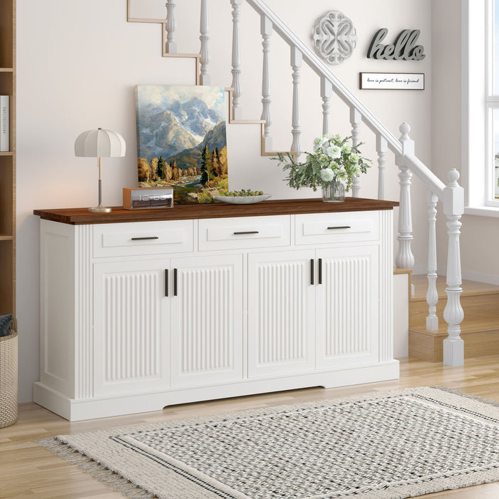 Fluted Sideboard Buffet Cabinet With 4 Doors And 3 Drawers Home Essentials