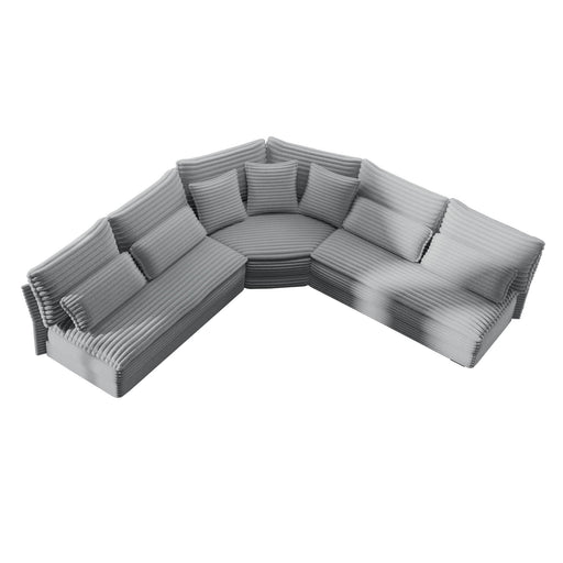 5 Seater L Shaped Sectional Sofa With Curved Corner, 7 Pillows Home Essentials