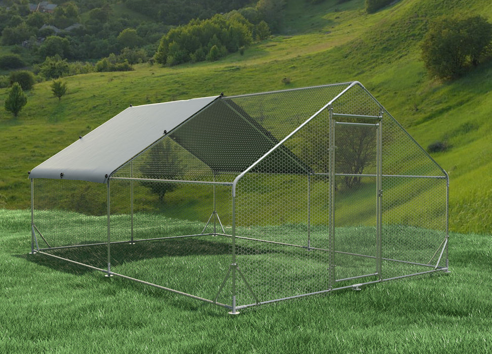 Large Metal Chicken Coop, Walk In Poultry Cage Hen Run House Rabbits Habitat Cage Spire Shaped Coop With Waterproof And Anti Ultraviolet Cover Daily Nest