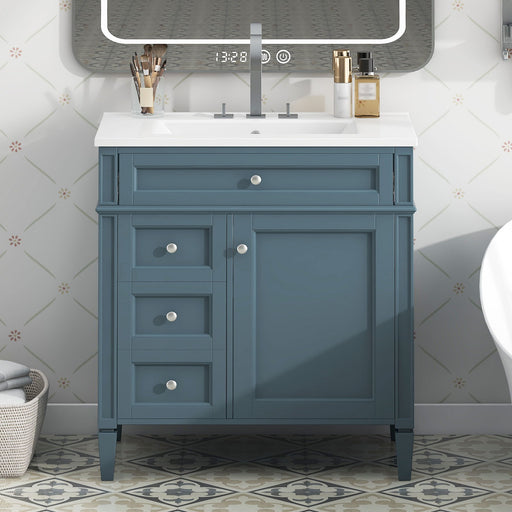 Bathroom Vanity With Top Sink, Storage Cabinet With 2 Drawers And Tip Out Drawer, Rectangular Design - Blue Hearth and Haven