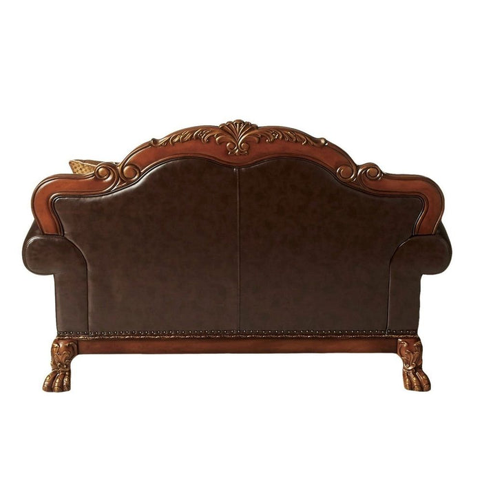 Dresden - Loveseat With 2 Pillows - Brown Synthetic Leather & Chenille, Cherry Oak ACME