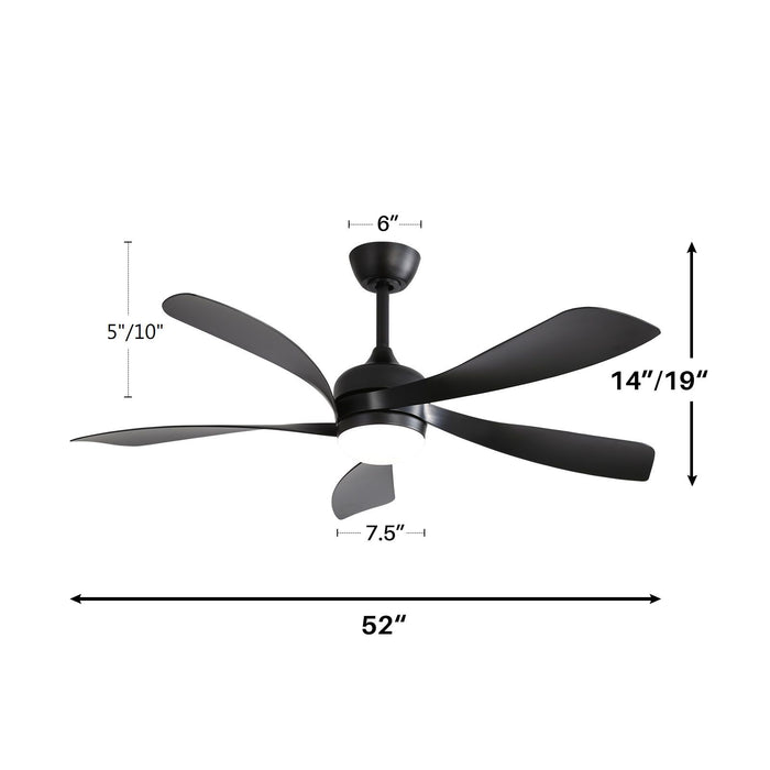 52" Ceiling Fan With 3 Color Dimmable LED Light, 5 Blades, Remote Control, Reversible DC Motor Daily Nest