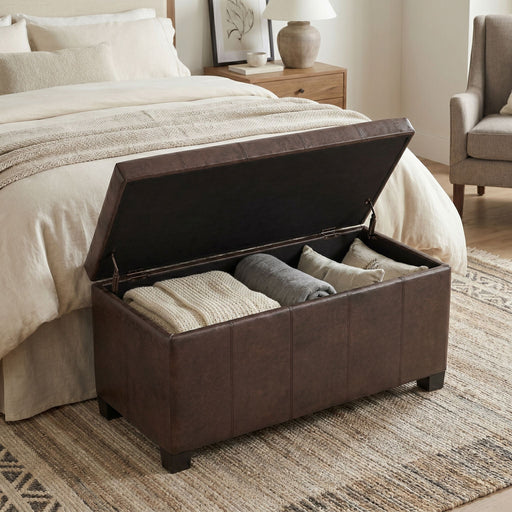 Dover - Storage Ottoman Bench - Distressed Brown Simpli-Home