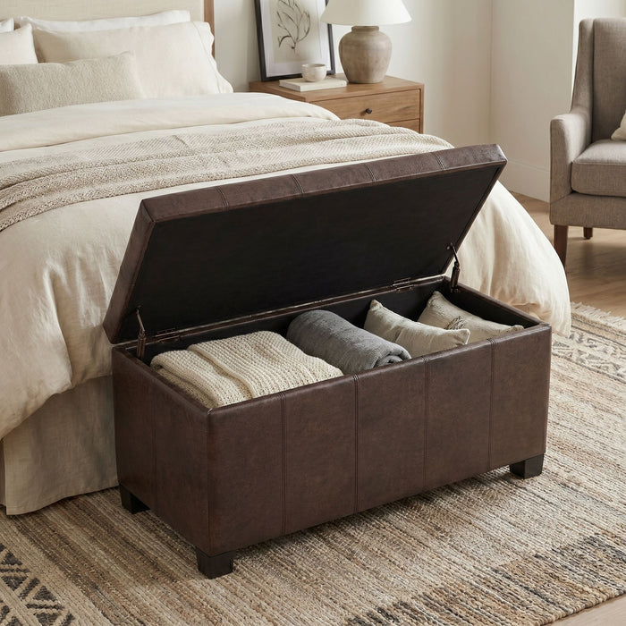 Dover - Storage Ottoman Bench - Distressed Brown Simpli-Home