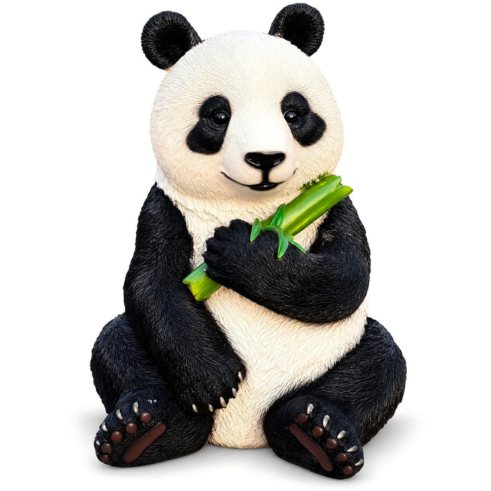 Panda Garden Statue, Sitting Animal Sculpture With Bamboo For Patio - Black White Daily Nest