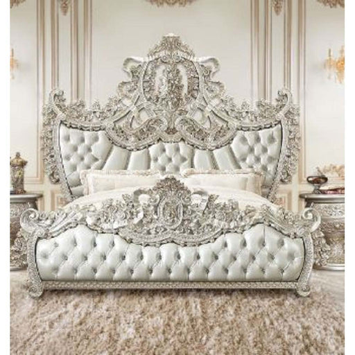 Sandoval - Eastern King Bed - Beige Synthetic Leather & Champagne ACME