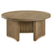 Dreydon - Round Coffee Table With Curved Pedestal Base - Light Brown Furniture Max