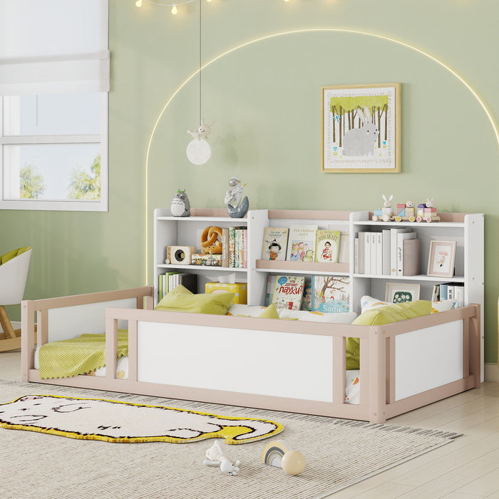 Platform Floor Bed With Guardrail Fence And Side Storage Shelves Home Essentials