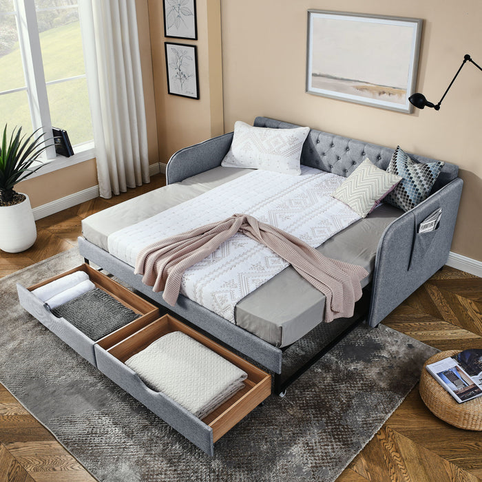 Daybed With Trundle And Storage Drawers, Flat Arms With Pocket Home Essentials