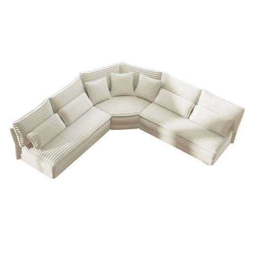 5 Seater L Shaped Sectional Sofa With Curved Corner, 7 Pillows Home Essentials