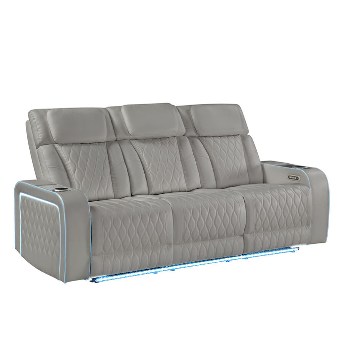 Electra - Power Reclining Sofa With Power Headrests, Drop Down Table, Reading Light, Massage, LED Lighting And USB Control Matrix Furniture Group