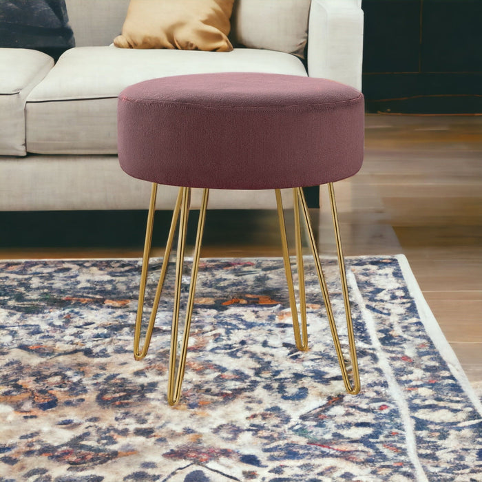 Velvet Round Ottoman - Plum / Gold