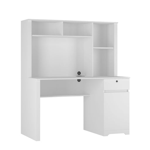 Computer Desk With Hutch & Bookshelf, Wood Executive Desk Teens Student Desk Writing Laptop Home Office Desk With Drawers, 3 Ac Outlets And 2 USB Charging Ports, Study Laptop Table For Home - White Home Essentials