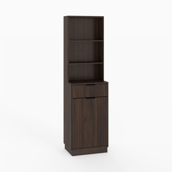 Tall Narrow Fluted Storage Cabinet With Trash Bin Compartment For Kitchen (Trash Can Not Included) Home Essentials