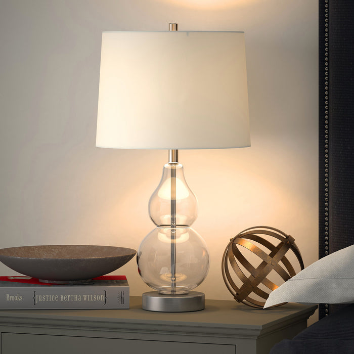 Glass Gourd Table Lamp With Drum Shade - Clear White