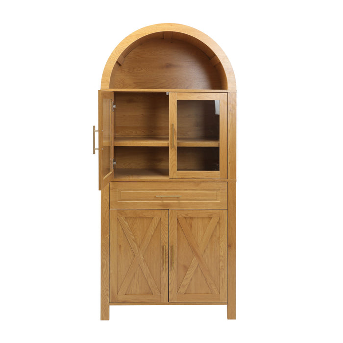Arched Kitchen Pantry Cabinet With Adjustable Shelves And Barn Door Design Home Essentials