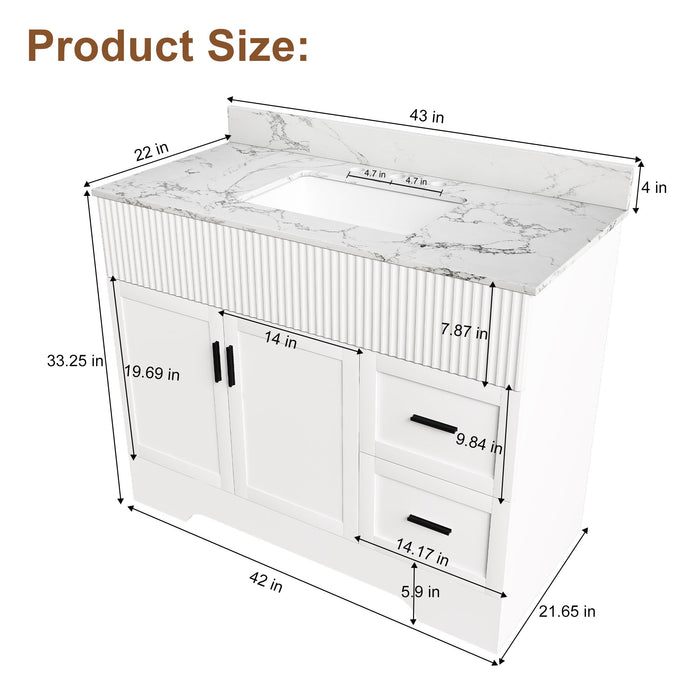 Bathroom Vanity Set, Fluted Cabinet, Soft Close Doors & Drawers, 3 Faucet Holes, Sink Included - White Home Essentials