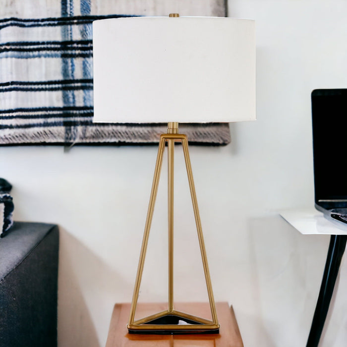 26" Metal Table Lamp With White Drum Shade - Gold