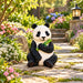 Panda Garden Statue, Sitting Animal Sculpture With Bamboo For Patio - Black White Daily Nest