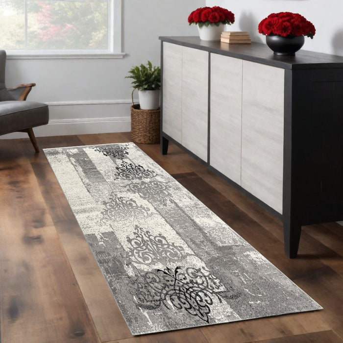 2' x 8' Faded Filigree Pattern Runner Rug - Gray